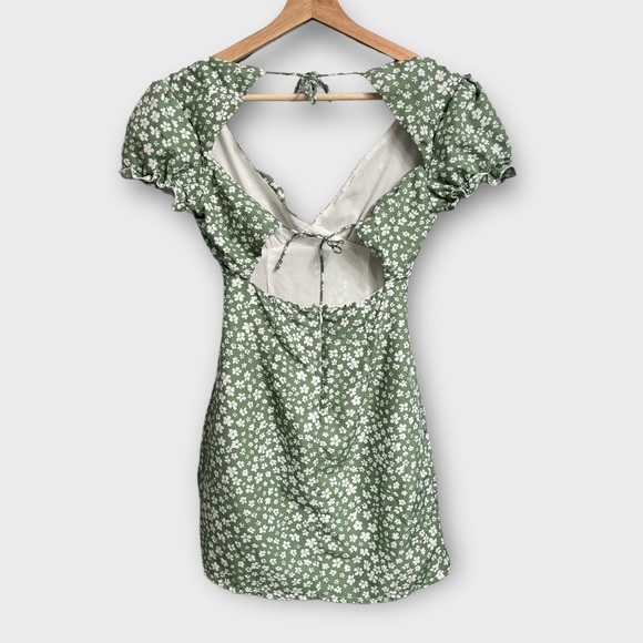 Princess Polly Kasey Mini Dress Green Floral Daisy Puff Sleeves - Picture 5 of 8